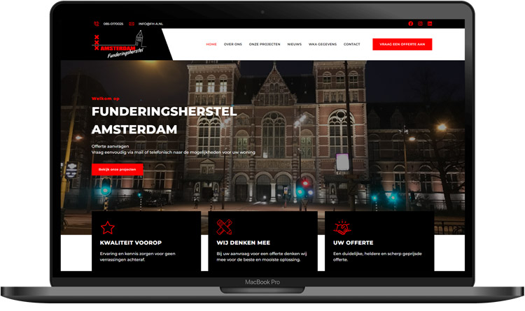 Website van funeringsherstel Amsterdam op laptop